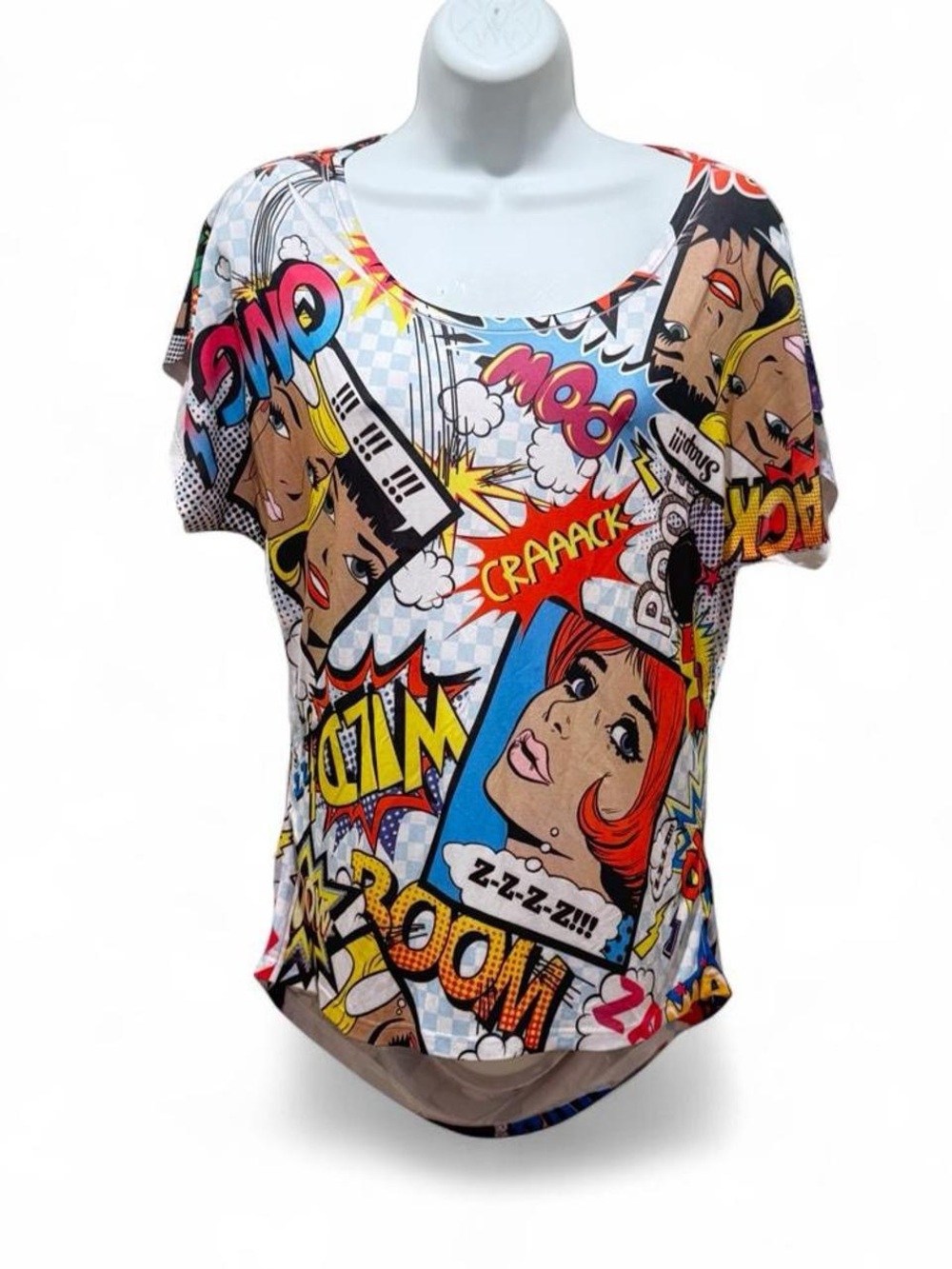 Vintage 90s lala Pop Art Comic Strip Graphic Tee - Shredded Vented Back - Size S
